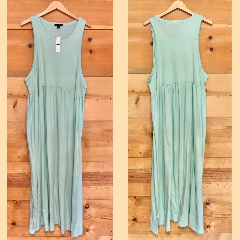 Jersey knit mint green lightweight sleeveless scoop neck maxi dress beachy
